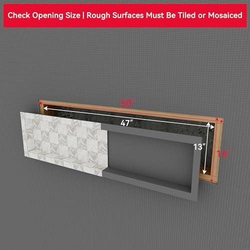 Big Long Shower Niche 12x46(Embedded Size 13x47), Mortar Surface Give Stronger Bonding Strength to Tiles, Waterproof Coating Double Protection Against Water, Perfect as Bathroom Niche - size: 12" x 46"