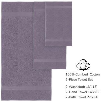 Feather & Stitch 100% Cotton Bath Towel Set of 6, 625 GSM Ultra Soft Highly Absorbent 2 Bath Towels, 2 Hand Towels & 2 Washcloth - Luxury Quick Dry Shower Towels. (Charcoal) - color: Charcoal