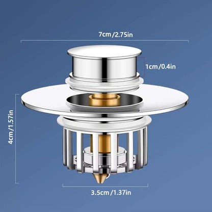 Pop-Up Drain Plug with Screen，Bathtub Plugs，Shower Drain Hair Catcher，Drain Protectors for 1-1/2 to 1-3/4 inch Bathtub Drain Holes