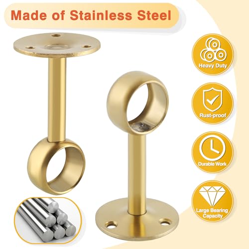 Alise Curtain Rod Holder Bracket 1''Dia,Closet Rod Holders Wall Mount,4 Pcs | Ceiling Mounted Curtain Rod Flange Brackets,Ceiling Curtain Rods Brackets,for Bathroom Curtain,Stainless Steel,Gold Finish - color: Golden Finish, size: 25mm/1-Inch Dia.
