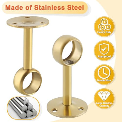 Alise Curtain Rod Holder Bracket 1''Dia,Closet Rod Holders Wall Mount,4 Pcs | Ceiling Mounted Curtain Rod Flange Brackets,Ceiling Curtain Rods Brackets,for Bathroom Curtain,Stainless Steel,Gold Finish - color: Golden Finish, size: 25mm/1-Inch Dia.
