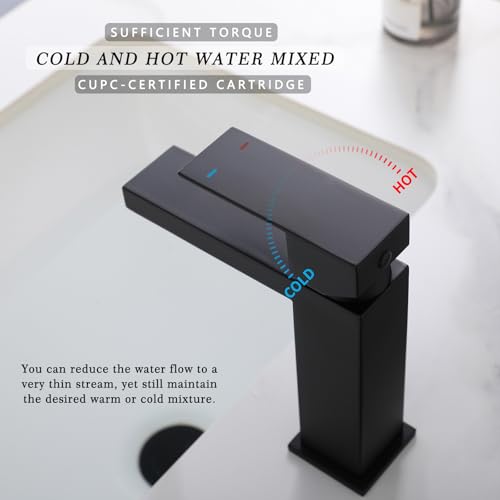 Black Bathroom Faucets One Hole Sink Faucet Single Handle 1 Hole Vanity SUS304 Stainless Steel Faucet for Bathroom Sink Matte Black Bathroom Faucet, SF3-BK - color: Matte Black, style: For 1 Hole Sink: Only Faucet (NO Drain)