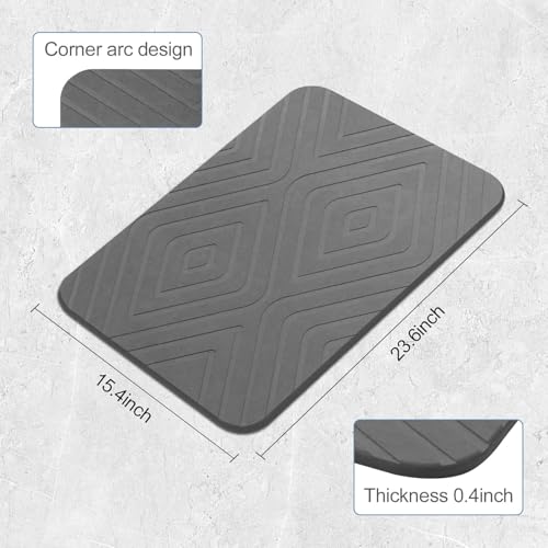 2 Pack Stone Bath Mat, Diatomaceous Earth Shower Mat, Non-Slip Super Absorbent Quick Drying Bathroom Kitchen Floor Mat, 24x15, Grey - color: Grey