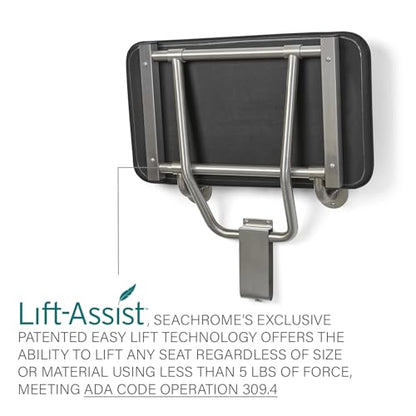 Seachrome 18" x 15" Black Padded Cushion Folding Wall Mount Bench Shower Seat, ADA Compliant - color: Black, size: 18 in