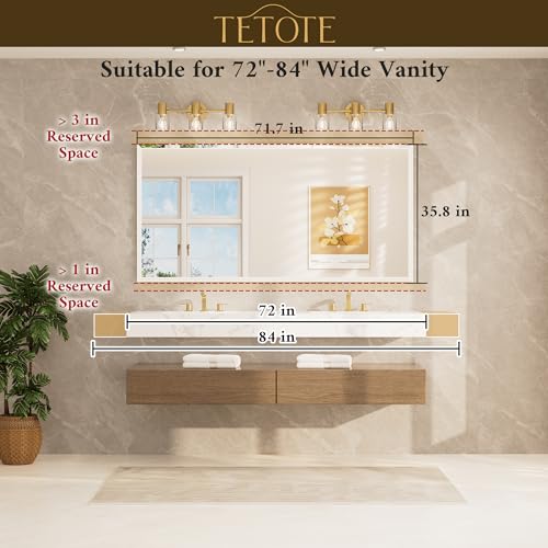 TETOTE 72" x 36" Rectangle Tempered Mirror with Frameless Beveled Edge for Vanity and Bathroom - size: 36"L x 72"W