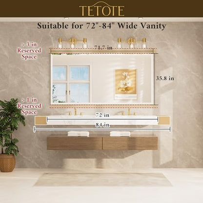TETOTE 72" x 36" Rectangle Tempered Mirror with Frameless Beveled Edge for Vanity and Bathroom - size: 36"L x 72"W