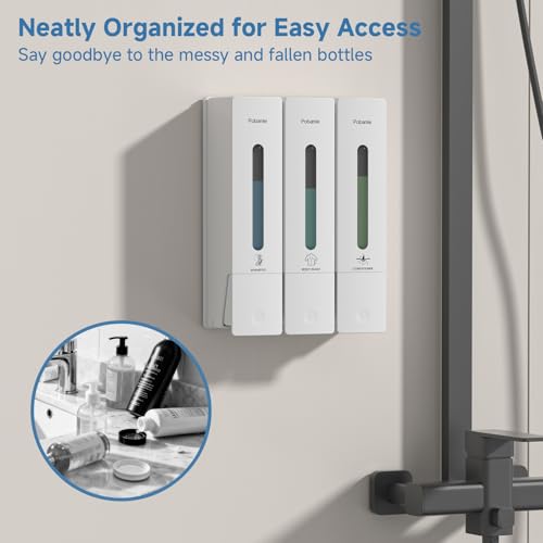 Shampoo and Conditioner Dispenser - Shower Soap Dispenser Wall Mounted No Drill - Shampoo Conditioner Body Wash Dispenser 3 Chamber - Easy Install for Bathroom Hotel White 1200ml - color: White 3 Chamber