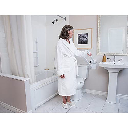 HEALTHCRAFT P.T. Rail 28" Left Side, Fold-Down Rail - Brushed Stainless | Wall-mounted hinged toilet rail, folds flat when not in use - color: Stainless Steel, size: 28"
