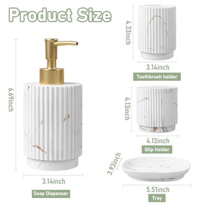 4 Pcs Bathroom Accessories Set -Toothbrush Holders Set | Soap Dispenser , Cotton Swab Jars, Vanity Tray , Bathroom Organizer for Bathrooms Decor, for Home Apartment