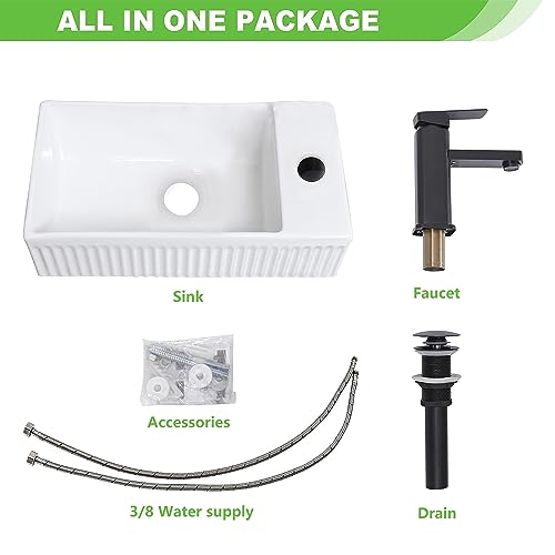 Bathroom Vessel Sink Wall Mount Sink White Wall Mounted Rectangular White Porcelain Ceramic Washing Small Bathroom Vanity Sink with Faucet and Drain - color: White 2