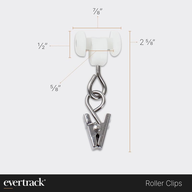 Curtain Clips - Dual Wheel Roller Carriers for Ceiling Mounted Curtain Track with Stainless Steel Pinch Clips for Curtains, Drapes, and Room Dividers - Pack of 25 - size: Roller Clips - 25