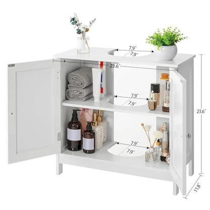 Iwell Pedestal Sink Storage Cabinet with 2 Doors and Shelf, Under Sink Cabinet, Bathroom Sink Cabinet with U-Shape, White - color: White