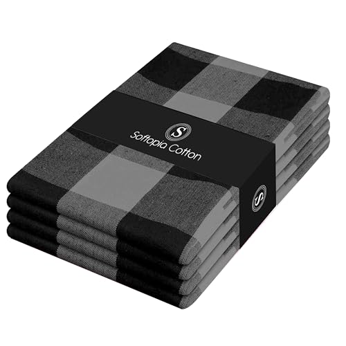 4 Pack Light Grey and Black Buffalo Check Kitchen Towels, 16"x26", Plaid Dish Towels, Absorbent Cotton Cloths for Drying Hands, Cleaning Spills, Farmhouse Kitchen Décor, Holiday - color: Light Grey, Black, size: 16 X 26 - 4 Pack