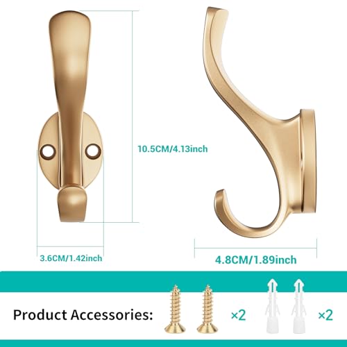 Heavy Duty Wall Hooks - Metal Screw-in Hooks for Hanging, Wall Mount Coat Hooks, Towel Hooks for Hat, Towel, Key, Robe, Scarf, Bag, Cap (6 Pack Gold) - color: Gold