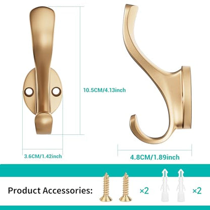 Heavy Duty Wall Hooks - Metal Screw-in Hooks for Hanging, Wall Mount Coat Hooks, Towel Hooks for Hat, Towel, Key, Robe, Scarf, Bag, Cap (6 Pack Gold) - color: Gold