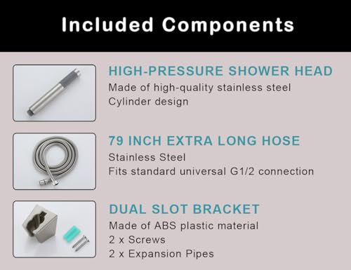 3-Piece Handheld Shower Wand with Long Hose – Brushed Nickel | Complete Shower Head Set with Bracket – Perfect for RV, Dog Bath & Full-Body Rinse. 79" Extra Long Hose. Easy Install. - style: 1 Function