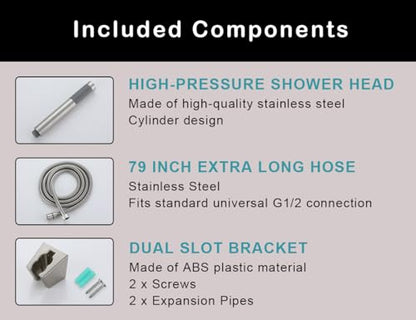 3-Piece Handheld Shower Wand with Long Hose – Brushed Nickel | Complete Shower Head Set with Bracket – Perfect for RV, Dog Bath & Full-Body Rinse. 79" Extra Long Hose. Easy Install. - style: 1 Function