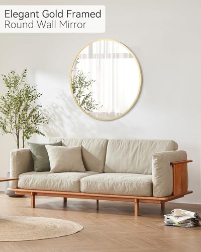 GAOMON 18 Inch Gold Round Wall Mirror, Metal Frame Mirror | Rust Resistant Aluminum Frame / Modern Round Mirror Design / Easy Wall Mount Installation