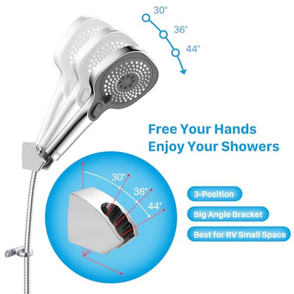 RV Shower Head with Hose and On Off Switch, 3-Spray Camper Water Saving and High Pressure Shower Head with Hose for RV, Camper, Van, Travel Trailer, Motorhome and Boat, Chrome and Dark Gray Finish - color: Chrome/Dark Gray