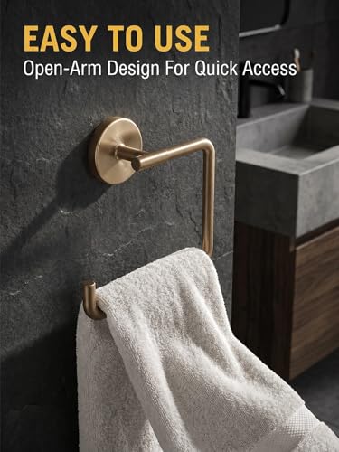 Hand Towel Holder Champagne Bronze Towel Racks for Bathroom Wall Square Towel Ring Holder for Bath Towel Hanger for Kitchen, Bathroom Accessories (Squre (Screw))