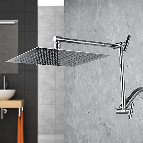 Chrome Shower Head Extension - 13'' Adjustable Rain & Handheld Shower Arm with Locking Nuts, Universal Connector - color: Chrome