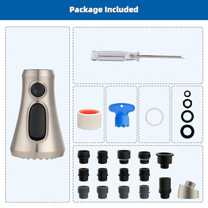 Hibbent Pull Down Kitchen Faucet Head Replacement, NSF/ANSI/CAN 61 & CUPC Certified 3-Function Sink Spray Nozzle with 15 Adapters Compatible with Moen, Delta, Kohler Faucets, Brushed Nickel - color: Brushed Nickel, style: 1.8 Gallon Per Minute