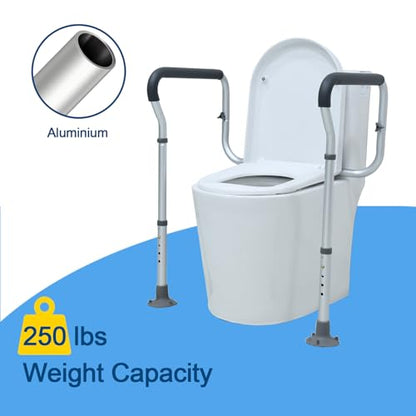 Toilet Handle Safety Rail for Senior, Aluminum Toilet Safety Frame | 250-lb. Capacity, Padded Armrests, 26" to 30" Adjustable Height, 19.7" to 24.6“ Adjustable Width
