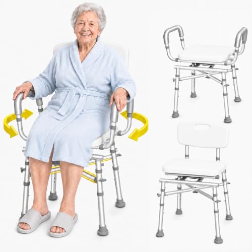Swivel Shower Chair for Seniors, Heavy Duty Shower Chair | Swivel Shower Chair for Elderly and Disabled; Shower Chair for inside Shower, X Reinforced Base, Adjustable Height