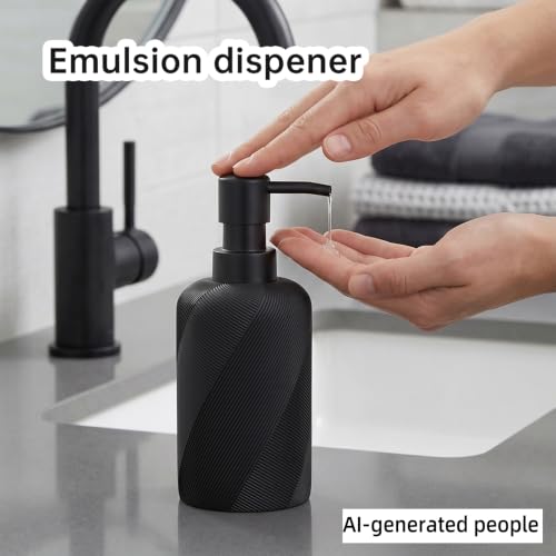 Bathroom Accessories Set, Bathroom Organizer Countertop, Matte Black, 4 PCS | Modern,Simple,Stripe, With 10OZ Soap Dispenser, Toothbrush Holder, Mouthwash Cup, Vanity Tray for Bathroom Home Hotel Office - color: Black1-4pcs