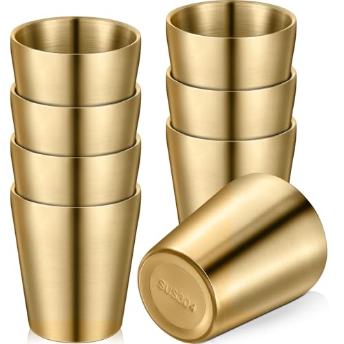 Mimorou 8 Pack Stainless Steel Insulated Cup 10 oz Metal Tumbler Double Wall Vacuum Water Glasses Camping Reusable Mugs BBQ Home Office Party Coffee(Gold) - color: Gold, size: 10 oz