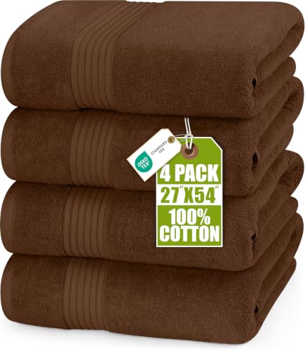 Utopia Towels Luxurious Bath Towels Set, 27x54 in, 4 Pack, Soft, Dark Brown | Soft Luxurious Ring Spun Cotton Bath Towels - Lightweight, Highly Absorbent, Quick-Drying, Ideal for Daily Use - color: Dark Brown