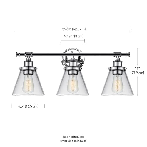 Globe Electric 51234 5-Piece All-in-One Bathroom Set, Chrome, 23" 3-Light Vanity Wall Light with Clear Glass Shades, Towel Bar and Ring, Robe Hook, Toilet Paper Holder, Beauty Room Accessories - color: Chrome, Parker