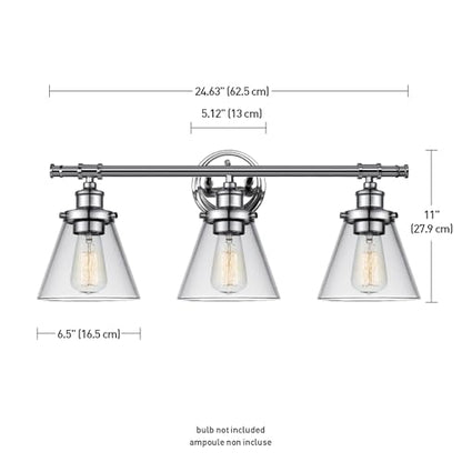 Globe Electric 51234 5-Piece All-in-One Bathroom Set, Chrome, 23" 3-Light Vanity Wall Light with Clear Glass Shades, Towel Bar and Ring, Robe Hook, Toilet Paper Holder, Beauty Room Accessories - color: Chrome, Parker