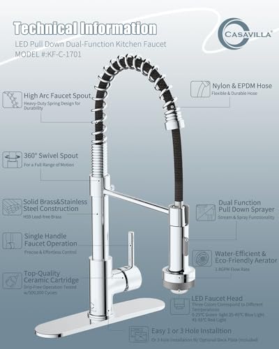Kitchen Faucet with LED Light, Chrome Faucet with Soap Dispenser, Faucet for Kitchen Sink, Single Handle Stainless Steel Kitchen Sink Faucets with Pull Down Sprayer, Camper Farmhouse RV - color: E-Chrome Polished, style: Rustic