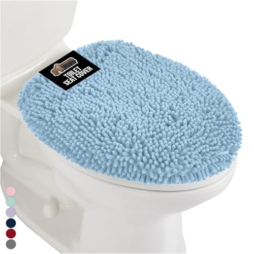 GORILLA GRIP Soft Chenille Bathroom Toilet Lid Cover, Machine Washable Seat Covers, 19.5x18.5, Stays in Place Rubber Backing, Fits Most Round, Elongated and Oblong Lids, Accessories Decor, Light Blue - color: Light Blue, style: Chenille