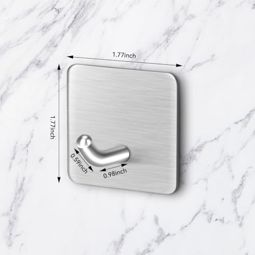 4 Pcs Stainless Steel Adhesive Hooks, Heavy Duty Waterproof Wall Hooks for Hanging Hat,Towel Robe Hook Rack WallMount- Bathroom and Bedroom (Square Silver) - color: Silver, size: Square