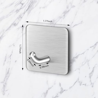 4 Pcs Stainless Steel Adhesive Hooks, Heavy Duty Waterproof Wall Hooks for Hanging Hat,Towel Robe Hook Rack WallMount- Bathroom and Bedroom (Square Silver) - color: Silver, size: Square