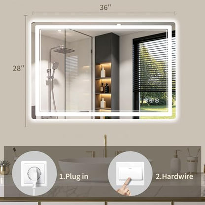 28"x36" LED Bathroom Mirror with Lights, Backlit + Front Lit, Anti-Fog, Lighted Bathroom Mirror for Wall, HD Shatterproof Tempered Glass, Dimmable, Memory Function (Horizontal/Vertical) - size: 36"L x 28"W