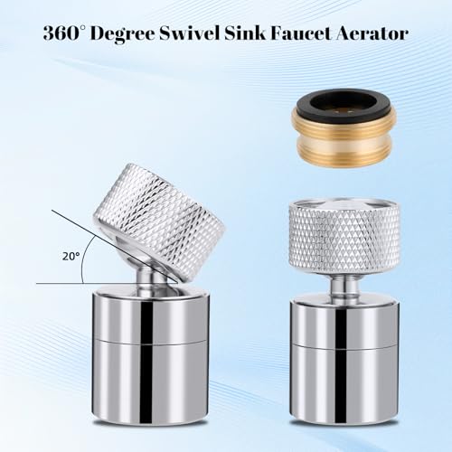 Hibbent Dual-function Solid Faucet Aerator, Big Angle Rotate Metal Kitchen Sink Aerator 360 Degree Swivel Sink Sprayer Attachment-55/64 Inch Female Thread-Chrome - color: Chrome, style: Classic Aerator with 1 Swivel Joint