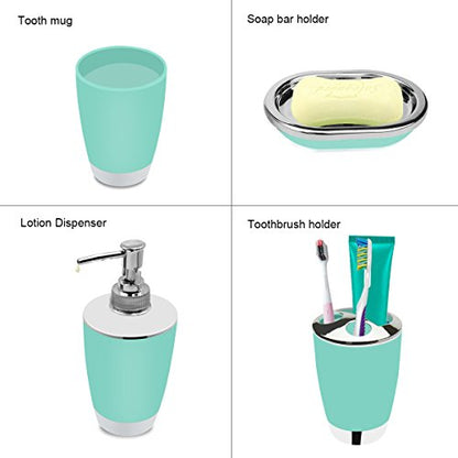Bathroom Accessories Set, 6-Piece Plastic Gift Set, Toothbrush Holder, Toothbrush Cup, Soap Dispenser, Soap Dish, Toilet Brush Holder, Trash Can (Mint Green) - color: Mint Green