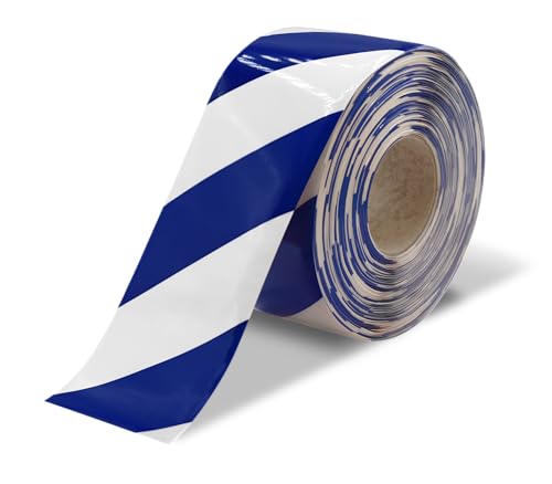 Ultra Line Ultra Durable Chevron/Hazard Floor Marking Tape for Safety, Caution, Warning, Flooring, Heavy-Duty, Peel and Stick, Adhesive, Industrial Quality, Blue and White, 4" by 100' Roll - color: Blue and White, size: 4" by 100' Roll