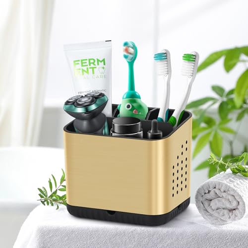 PARKMANI Toothbrush Holders for Bathrooms, Tooth Brush Holder for Bathroom Countertop Organizer, Kids Electric Toothbrush and Toothpaste Holder (Brushed Gold) - color: Brushed Gold
