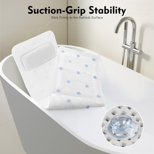 Bath Pillow for Tub, Full Body Bathtub Mat with Pillow, Portable Breathable Foaming Bathtub Cushion, Neck and Back Support, Relaxing Spa Bath Pillow and Mat
