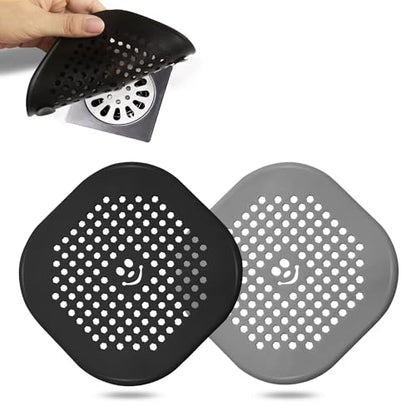 2 Pack Shower Drain Hair Catcher Silicone Drain Protector Hair Stopper with Suction Cup for Shower Kitchen Bathroom Black Grey - color: Blackgrey