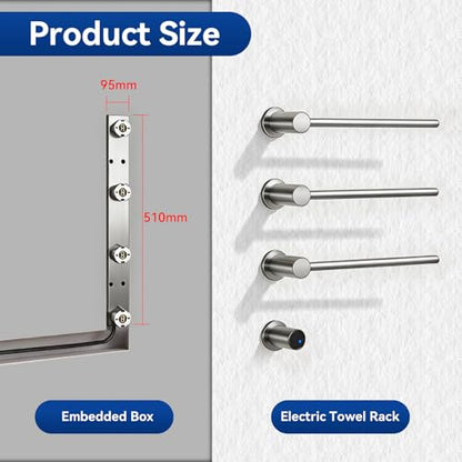 Electric Towel Warmer Concealed, Swivel Heated Towel Rack for Bathroom, Built-in Modular Electric Towel Rack with Timer, Thermostat, LED Display, 3 Bar 180° Rotation, Hardwired (Nickel, 3-Bar)