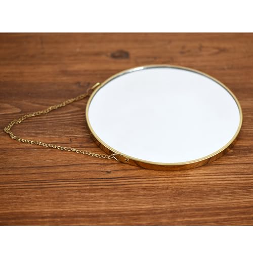 8-inch Modern Round Wall Mirror with Metal Frame and Hanging Chain, Suitable for Entryway, Hallway, or Bathroom Small Gold Metal Frame Mirror (Gold, 8 inch) - size: 8 inch