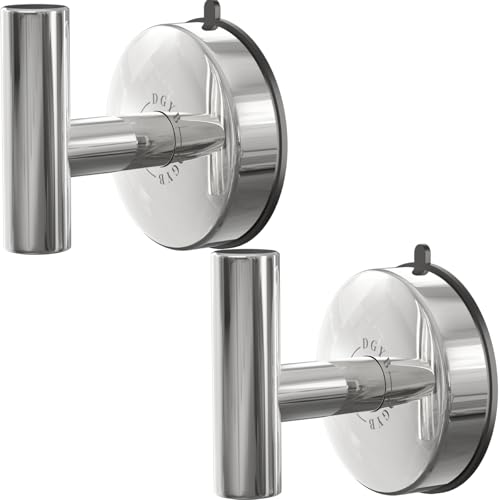 DGYB Large Suction Cup Hooks for Shower Set of 2 Black Towel Hooks for Bathrooms 15 Lb Removable Wall Hooks for Hanging (Chrome 2Pcs) - color: Chrome 2Pcs