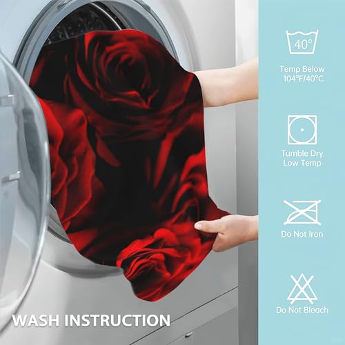 Rose Hand Towels Set, Abstract Red Rose & Black Leaves Polyester Cotton Soft Bath & Kitchen Towels 14x28 - color: Abstract Red Rose and Black Leaves