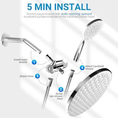 Dual Shower Head with Handheld Combo, 8.6" Rainfall Showerhead | 6 Settings Handheld Shower Head with Hose, Dual Shower System for Full Body Coverage and Easy Installation(Chrome) - color: Chrome
