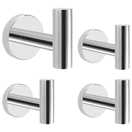 Livabber Bathroom Towel Hooks, 304 Stainless Steel Robe Shower Hooks Wall Mounted, Heavy Duty Towel Hangers for Bathroom Kitchen Bedroom (4 Pack, Chrome) - color: Chrome, size: 4 Pack